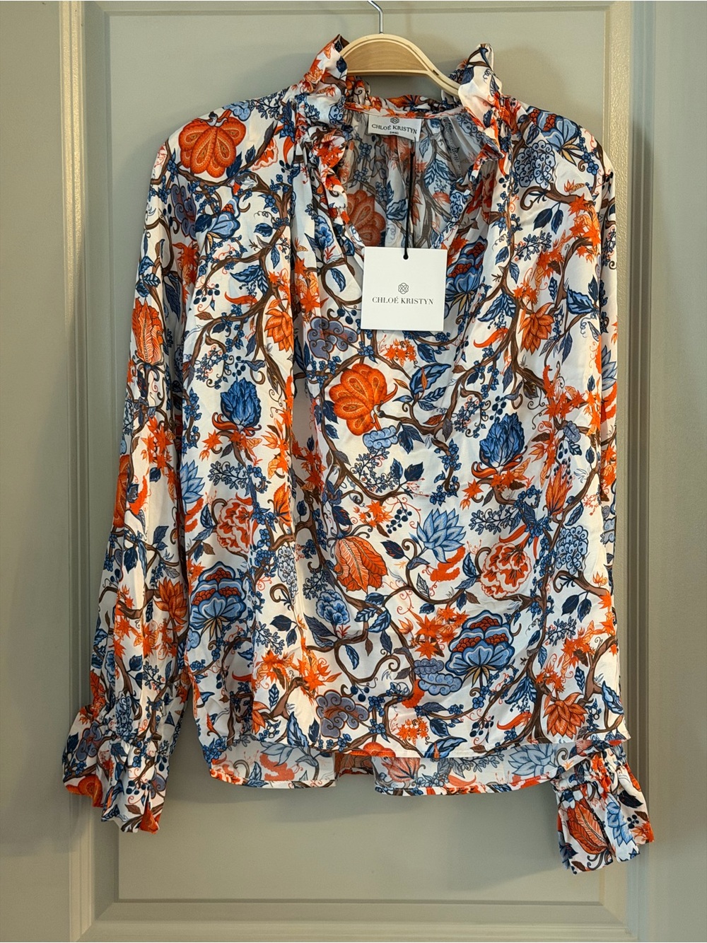 Brand New Chloe Kristyn Floral Printed Blouse Silky Small Dressy Maximalist